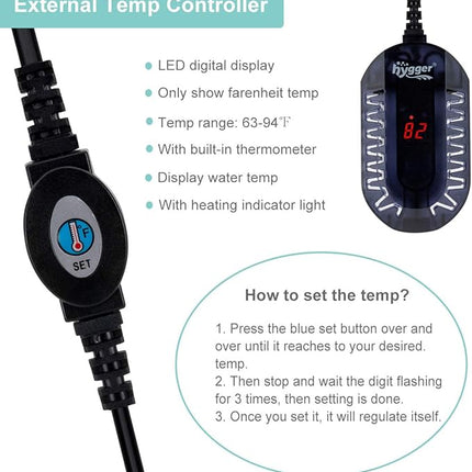 hygger 50W Mini Submersible Digital Display Aquarium Heater for Small Fish Tank, Compact and Fast Heating Thermostat, with External Controller and Built-in Thermometer, for Betta, Turtle