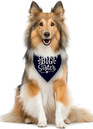 Big Sister Dog Bandanas, Dark Blue Dog Bandana, Pet Triangle Scarf Accessories, Pet Bandanas for Small Medium Large Dogs, Baby Announcement Dogs Bandana (M)