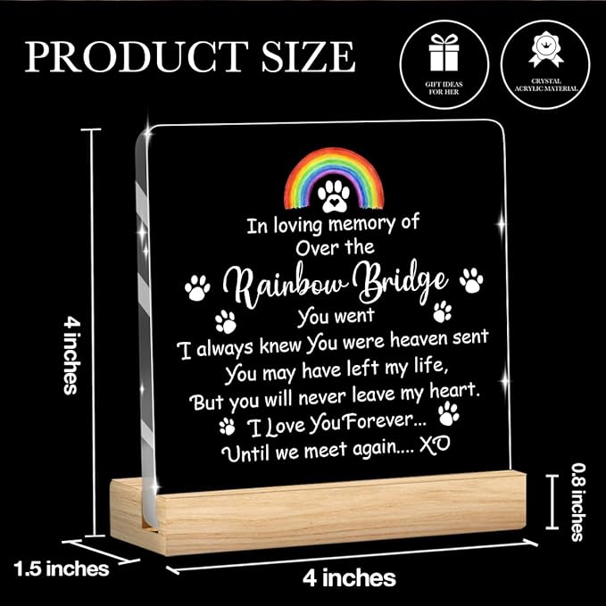 Pet Memorial Gifts,Rainbow Bridge Dog Memorial Gifts， Sympathy Gift for Loss of Dog Cat, Pet Memorial Acrylic Rainbow Bridge Decorations Condolences Gifts for Pet Loss Remembrance Keepsake A05