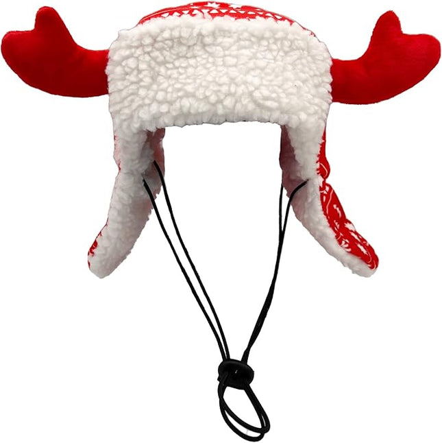 Huxley & Kent Pet Hat | Antler Red Fairisle (Large) | Festive Christmas Holiday Accessory for Dogs/Cats | Holiday Pet Hat | SnugFit Sliding Toggles for Best Fit