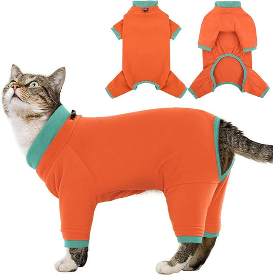 Sticky Cat Clothes Stretchy, Sphynx Hairless Sweater & Pajamas for Cats only, Soft Cat Onesie for Cats After Surgery Female Male & Hair Loss Prevention, Orange S