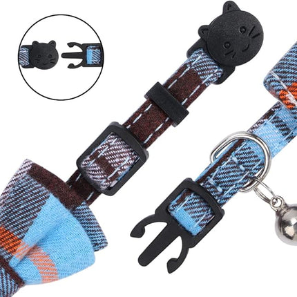 Faleela 2 Pack/Set Cat Collar with Cute Bow Tie and Bell,Breakaway Plaid Shirt Collar for Kitty Adjustable Safety