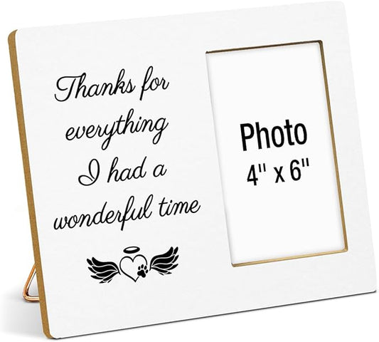 Pet Memorial Gifts for Dogs Picture Frame, Dog Memorial Gifts for Loss of Dog, Cat Loss Sympathy Gift, Thanks for Everything I Had a Wonderful Time Wood Photo Frames, 4 x 6 Inch Photo