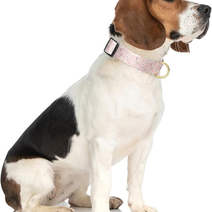 Rnivvi Dog Collar for Medium Dogs, Cute Floral Heavy Duty Adjustable Puppy Collar with Quick Release Buckle for Girl & Female, Pet Accessories for Walking Running, M Length 1" Width, Coral Pink