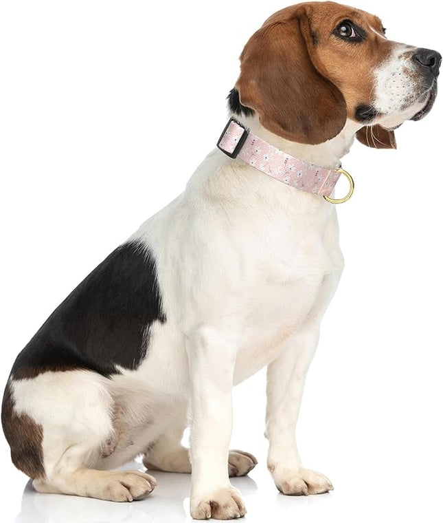 Rnivvi Dog Collar for Medium Dogs, Cute Floral Heavy Duty Adjustable Puppy Collar with Quick Release Buckle for Girl & Female, Pet Accessories for Walking Running, M Length 1" Width, Coral Pink