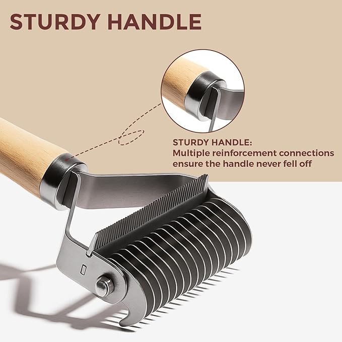 3-in-1 Professional Pet Shedding Dematting Comb - Deshedding Undercoat Rake for Dogs with Stainless Steel Blades Metal Pet Brush with Wood Handle Matted Hair Detangling Thinning and Shedding