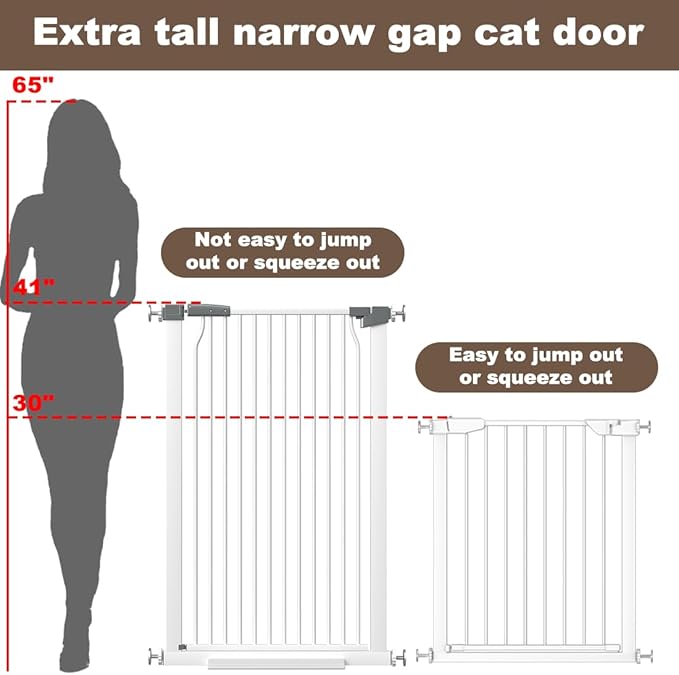 41-Inch Extra Tall Metal Baby Gate for Doorway, 32.6-40.5 Inch Pet Safe Gate with Expansion Kit, No Drilling Cat Fence Indoor, No Climb Child Door, White