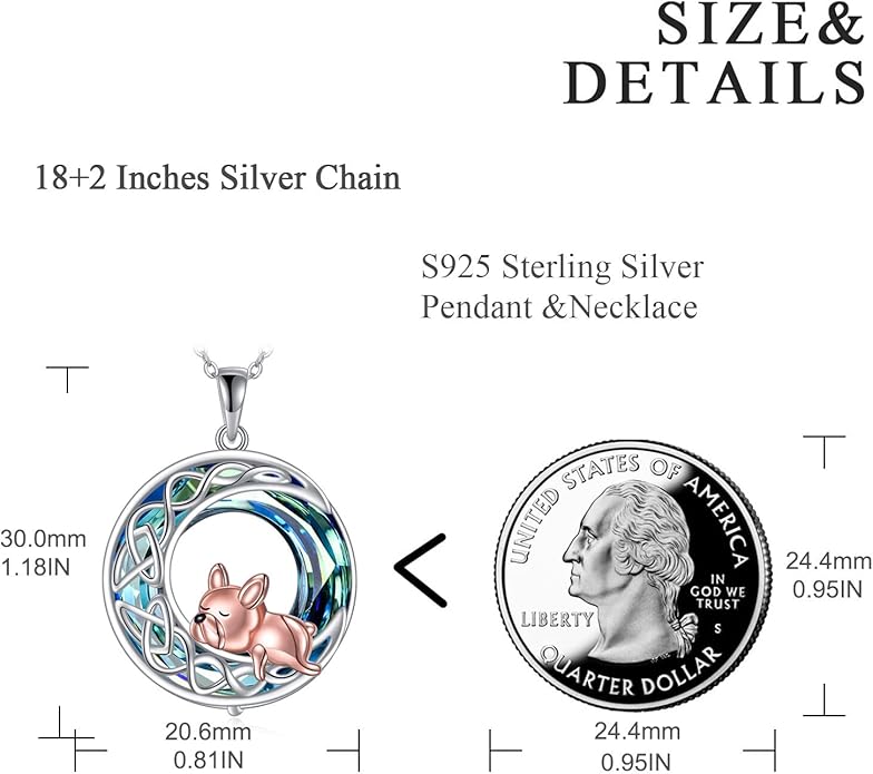 VONALA French Bulldog Guinea Pig Fox Sloth Necklace 925 Sterling Silver Cute Animal Heart Pendant Jewelry Gifts for Women