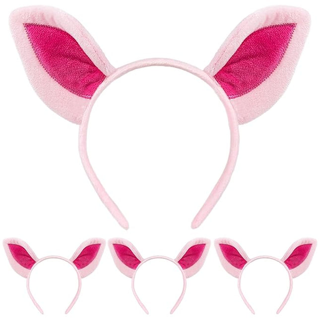 Beviliu Pig Ears Headband - Animal Pig Ears Costume for Adult, Cat Dog Bunny Fox Ears Headwear for Halloween Christmas Animal Theme Party Cosplay, 4Pack