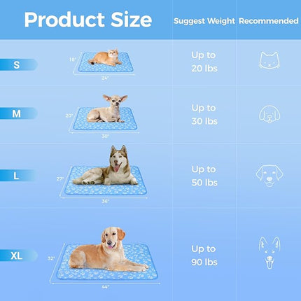 Rywell Self-Cooling Mat for Dogs Medium, 30'' x 20''- Endothermic Color Changing Arc-Chill Cooling Fiber - Washable Non-Toxic Summer Pet Outdoor Bed, Non-Slip, Foldable, Quick-Dry Dog Blanket