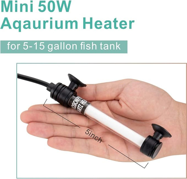 hygger 50W Mini Inline Quartz Glass Aquarium Heater with External Controller, Adjustable Submersible Betta Fish Tank Thermostat for 5-15 Gallon