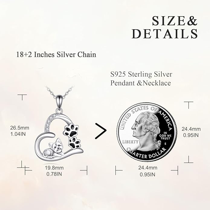 VONALA French Bulldog Guinea Pig Fox Sloth Necklace 925 Sterling Silver Cute Animal Heart Pendant Jewelry Gifts for Women