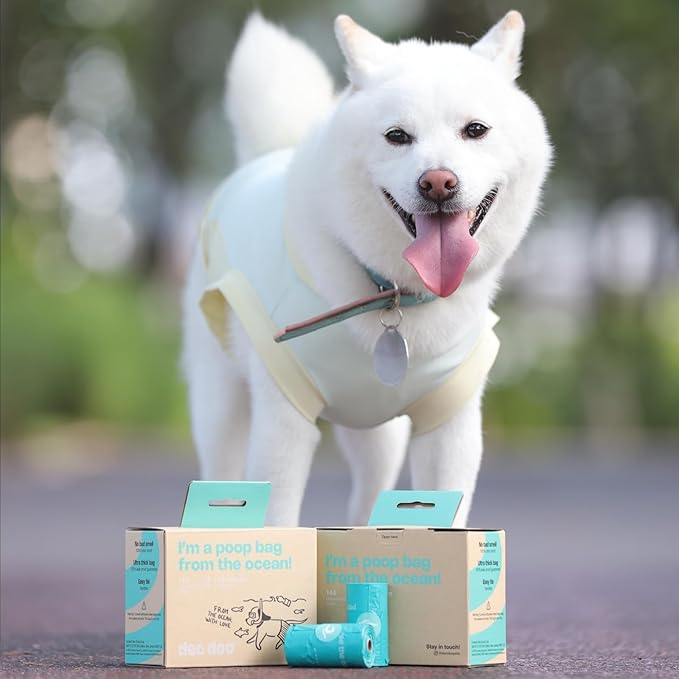 Dog Poop Bags with Handles 100% PCR from Ocean 12 Rolls 144 Counts Big Sizes Leak Proof and Extra Thick Waste Bags Refill Rolls for Walking Small Medium Large Dogs Cats Litter Unscented