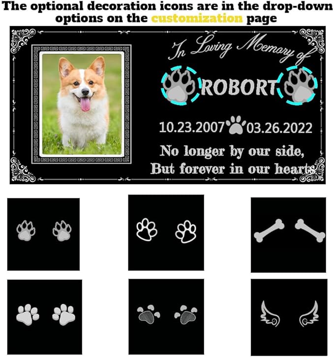 Dog Headstone - Black Granite Memorial Stone Engraved with Photo, Personalized Pet Memorial Stone for Dog and Cat