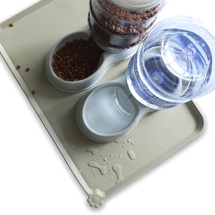 Hoki Found Large Silicone Non Slip Pet Food Mats - Bowl Placemats for Dog Cat - Waterproof - Cream Green