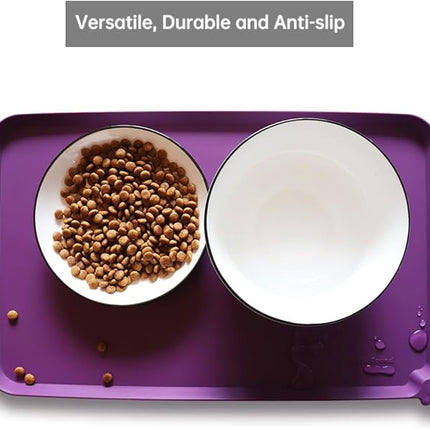 Hoki Found Waterproof Pet Feeding Mats with High Lips, Multiple Size and Colors for Dogs, Cats & Others -Eggplant