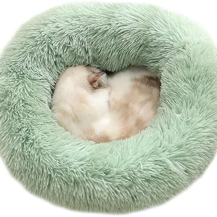 Cat Beds for Indoor Cats - Cat Bed Washable 24 inches, Dog Beds for Small Medium Dogs, Anti Anxiety Round Fluffy Plush Faux Fur Cat Bed, Thick Bottom (Light Green, Large 24" L x 24" W)