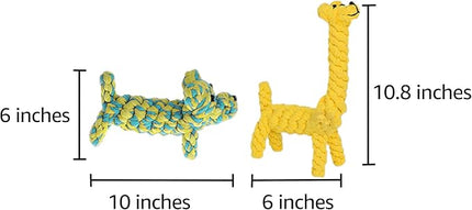 SunGrow Giraffe Cotton Knot Puppy & Ferret Ropes, Handwoven Chew Items for Small Breeds Dog, for Teeth and Gums, 2 Pieces per Pack