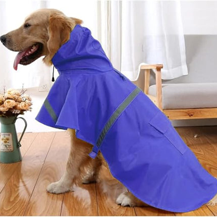 Large Dog Raincoat Adjustable Pet Waterproof Clothes Lightweight Rain Jacket Poncho Hoodies with Strip Reflective(Dark Blue,XXL)