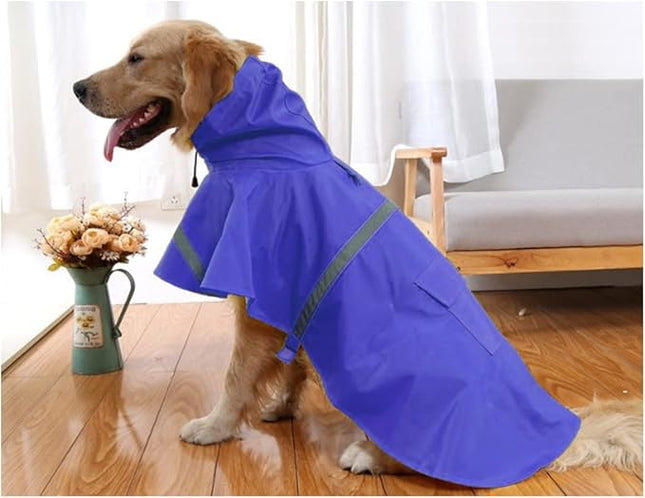 Large Dog Raincoat Adjustable Pet Waterproof Clothes Lightweight Rain Jacket Poncho Hoodies with Strip Reflective(Dark Blue,XXL)