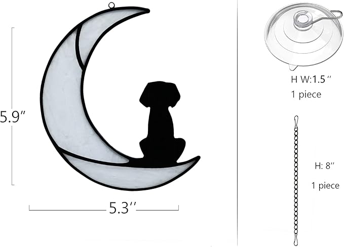 BOXCASA Dog Memorial Gifts for Dog Lovers,Dog on Moon Stained Glass Window Hanging for Suncatcher,Loss of Dog Sympathy Gift for Dog Lovers, Pet Memorial Sympathy Gifts