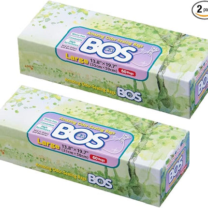 BOS Amazing Odor Sealing Disposable Bags for Diapers, Ostomy Bags, Pet Waste or any Sanitary Product Disposal -Durable and Unscented [Size:L, Color:White] (60 count, Pack of 2) (120 Bags)