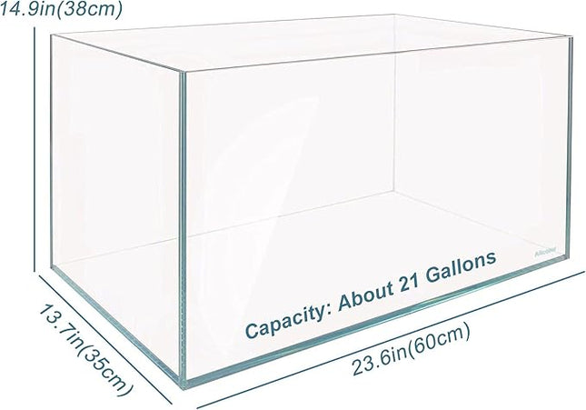 Ultra Clear Rimless Aquarium Tank 6-60 gallons Low Iron Glass (21Gal - Top Glass Canopy)