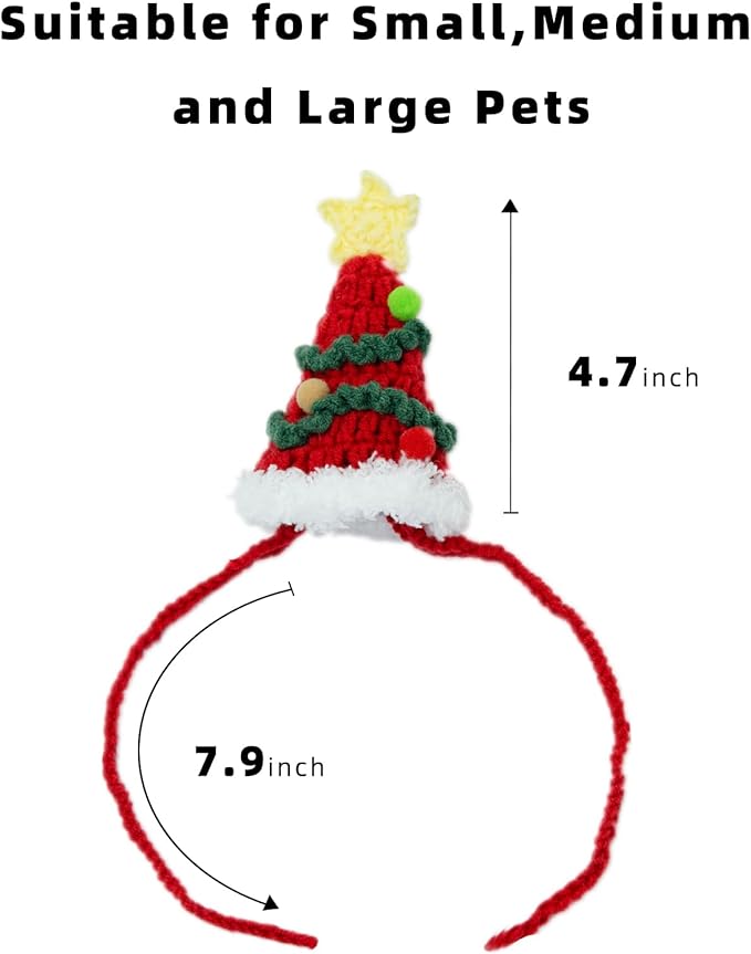 Christmas Cat Costume,Handmade Christmas Tree Dog Hat,Cat Outfit,Dog Costume,Adjustable Fit Five-Pointed Star Kitten Clothes,Pet Accessories for Party,Outgoing