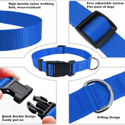 Blue Dog Collar Basic Adjustable Dog Collars for Puppy Small Medium Large Dogs Girls with Breathable Quick Release Nylon Pet Collar