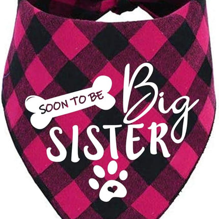 Big Sister Dog Bandana, Reversible Plaid Triangle Bibs Pet Scarf