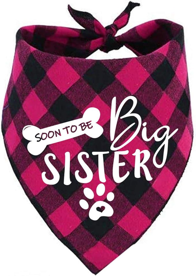 Big Sister Dog Bandana, Reversible Plaid Triangle Bibs Pet Scarf
