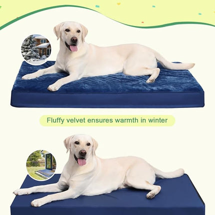 KSIIA Orthopedic Dog Crate Bed Waterproof Dog beds for Large Dogs Deluxe Plush Washable Pet Mat with Egg Crate Foam & Removable Cover, 41 x 27 Inch, Blue