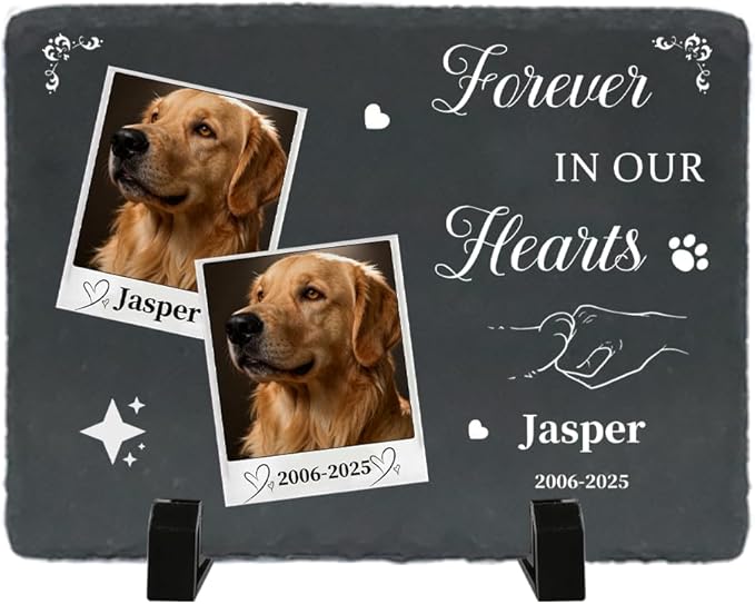 Dog Memorial Gifts for Loss of Dog, Personalized Pet Memorial Stone, Custom Dog Grave Marker with Name & Photo, Sympathy Gifts for Bereaved Pet Owners, Cemetery Decor (Style L)
