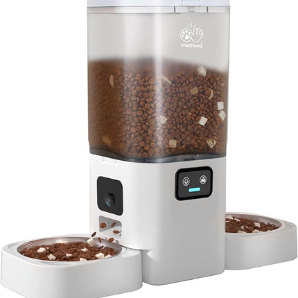 Automatic Cat Feeder with Two 1080P Camera for 2 Cats: 7L Automatic Dog Feeder with Night Vision & Slow Feed, 5G WiFi Auto Cat Food Dispenser for Multiple Pet,Detachable for Clean(ACF180W-C)