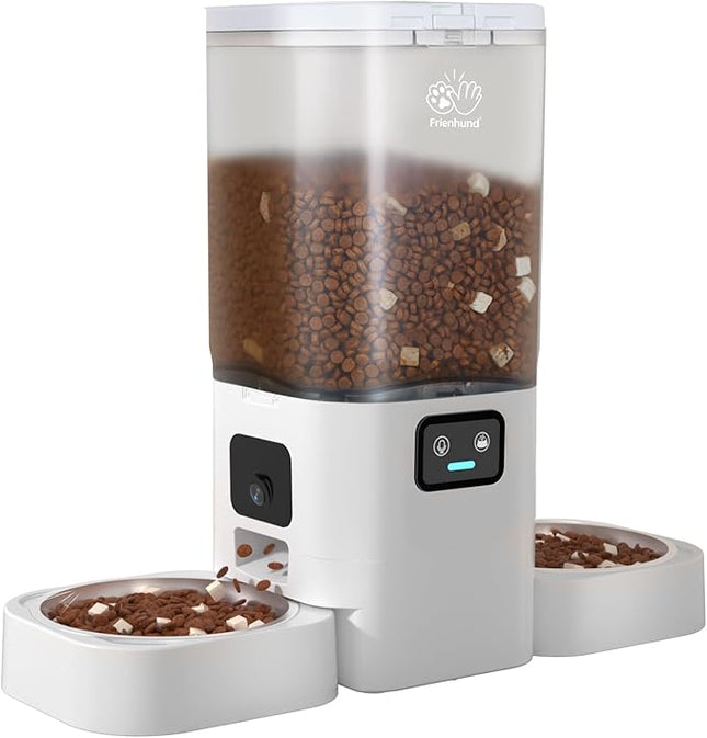 Automatic Cat Feeder with Two 1080P Camera for 2 Cats: 7L Automatic Dog Feeder with Night Vision & Slow Feed, 5G WiFi Auto Cat Food Dispenser for Multiple Pet,Detachable for Clean(ACF180W-C)