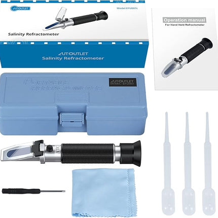 AUTOUTLET Refractometer Saltwater Aquarium for Seawater,Pool,Tank,Testing,Marine Fishkeeping, 0-100PPT & 1.000-1.070 Salinity Tester with ATC Function Hydrometer Specific Gravity Salinity Meter Kit