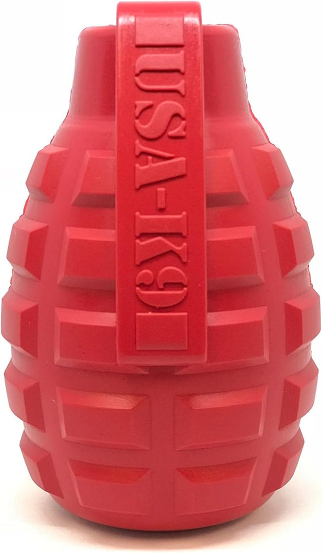 SodaPup USA-K9 Grenade – Durable Dog Treat Dispenser and Chew Toy Made in USA from Non-Toxic, Pet Safe, Food Safe Natural Rubber Material for Mental Stimulation, Problem Chewing, Calming Nerves & More