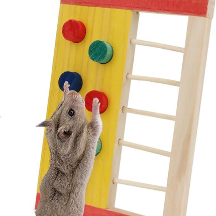 Hypeety Pet Hamster Colorful Wooden Climbing Wall and Ladder Molar for Dwarf Hamster Gerbil Rat Small Animal Toy Yellow