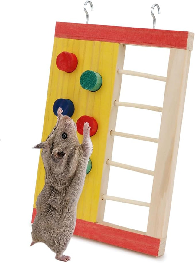 Hypeety Pet Hamster Colorful Wooden Climbing Wall and Ladder Molar for Dwarf Hamster Gerbil Rat Small Animal Toy Yellow