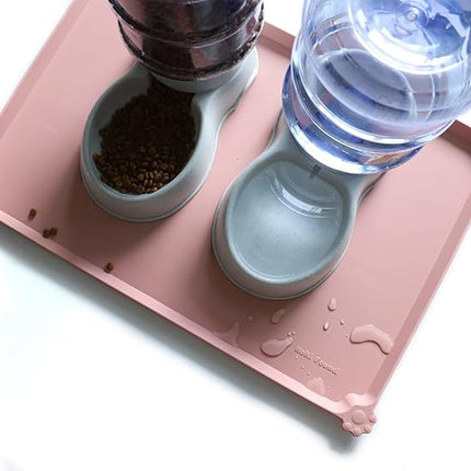 Hoki Found Large Non Slip Pet Feeding Mats - Silicone tray - Waterproof Bowls - Neutral Pink