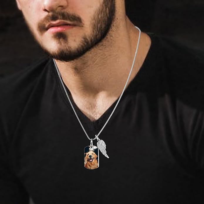 Farfume Personalized Pet Urn Necklace for Dog Cat Ashes Cremation Pet Memorial Customized Photo Text Engraving Pendant Keepsake Funeral Jewelry