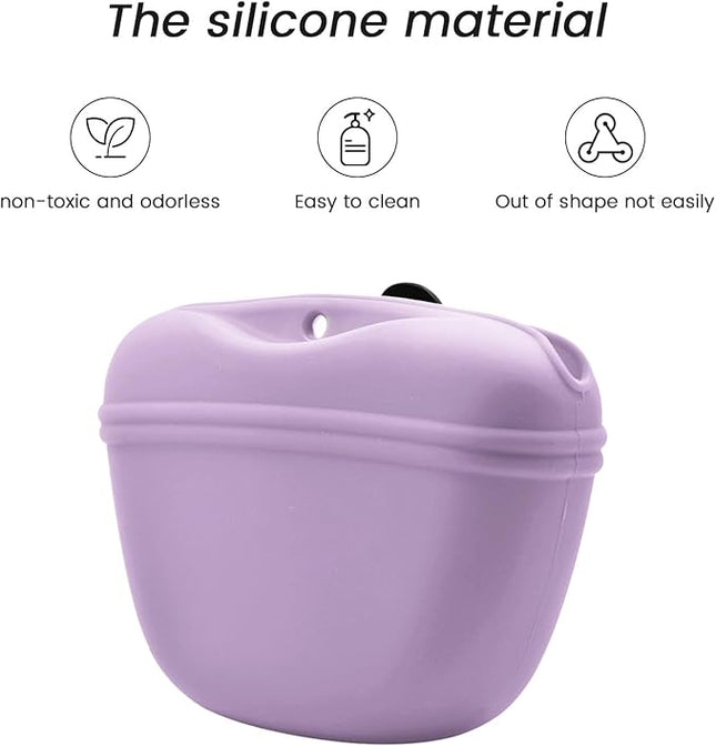 AUDWUD Silicone Dog Treat Pouch,With Dog Training Clicker,Clip on Portable Training Container,Convenient Magnetic Buckle Closing and Upgraded Waist Clip for Enhanced Stability