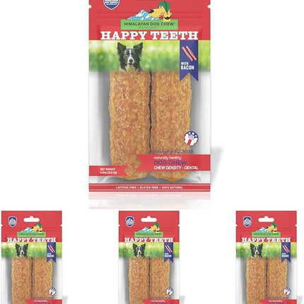 Himalayan Dog Chew Happy Teeth Yak Cheese, Soft Dog Chews, 100% Natural Soft Density Dental Treats, Gluten Free, Safe Treats for Oral Health, Lactose & Grain Free, Protein Rich, Bacon, 2 Count
