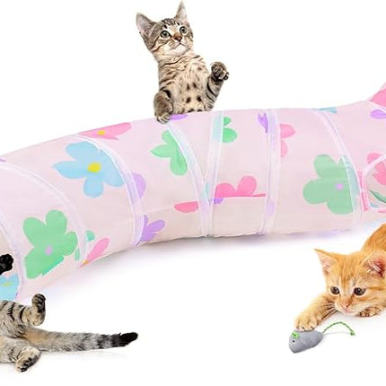 Glittme Cat Tunnel, Cat Tunnels for Indoor Cats, S-Shape Cats Cave with Cat Toys, Foldable Cat Tubes and Tunnels for Cats, Rabbit, Puppy, Guinea Pig