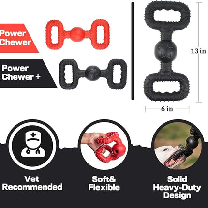 Natural Rubber Dog Toys for Large Aggressive Chewers - Lifetime Replacement - Tough Tug War Dog Toy for Large Dogs Tooth Clean, Red
