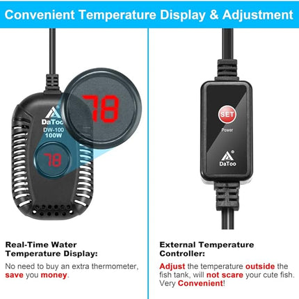 Small Aquarium Heater 100W Mini Fish Tank Heater 100 Watt Submersible with LED Temperature Display