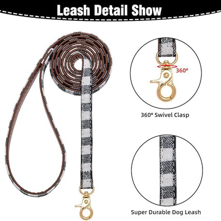 EXPAWLORER Dog Collar and Leash Set - Classic Plaid Dog Bow Tie and Dog Bandana Collar with Bell, Dog Leash Tangle Free, Adjustable Collars for Small Medium Dogs, Holiday Ideal Gift, SM