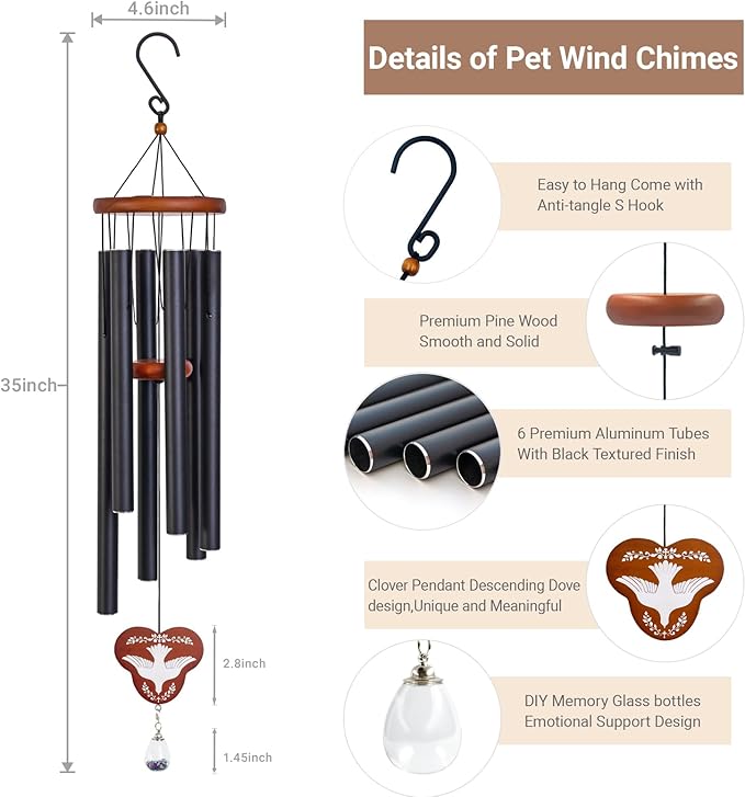 Dog Memorial Gifts,35'' Personalized Dog Memorial Wind Chimes,Sympathy Gift for Loss of a Loved One, DIY Remembrance Pet Memorial Suncatcher Bereavement Gifts