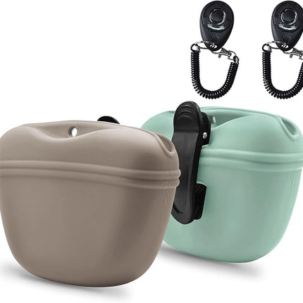 AUDWUD Silicone Dog Treat Pouch,with Dog Training Clicker,Clip on Portable Training Container,Convenient Magnetic Buckle Closing and Upgraded Waist Clip for Enhanced Stability