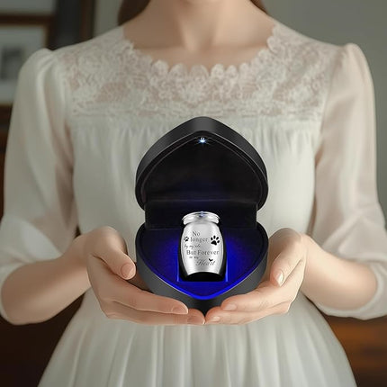 XIUDA 1.57 inches Mini Pet Memorial Small Urns for Dog and Cat Ashes, Stainless Steel Cremation Urn, Pet Paw Print Keepsake Urn for Ashes - No Longer by My Side Forever in My Heart